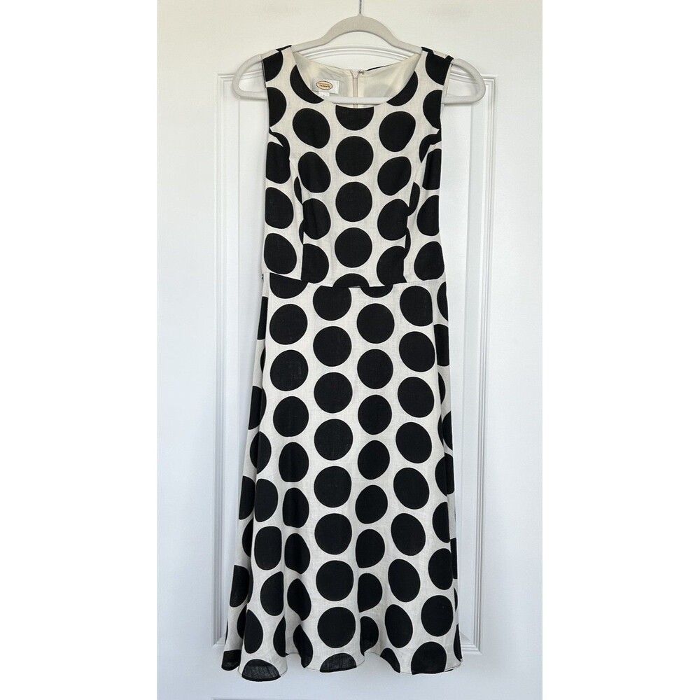 Talbots Black White Polka Dot Linen Midi Dress 4 Classic Capsule Summer Office
